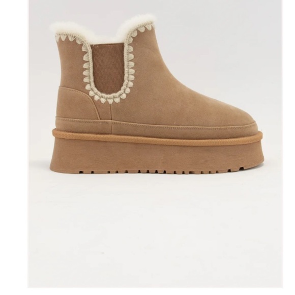 CCOCCI Shoes - CCOCCI Fur-lined Platform Boot With Crochet Stitching